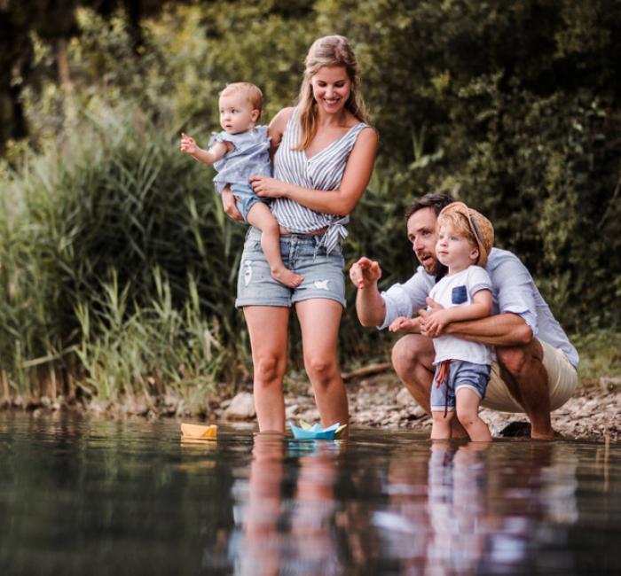 Family playing in Yakima River near Cle Elum